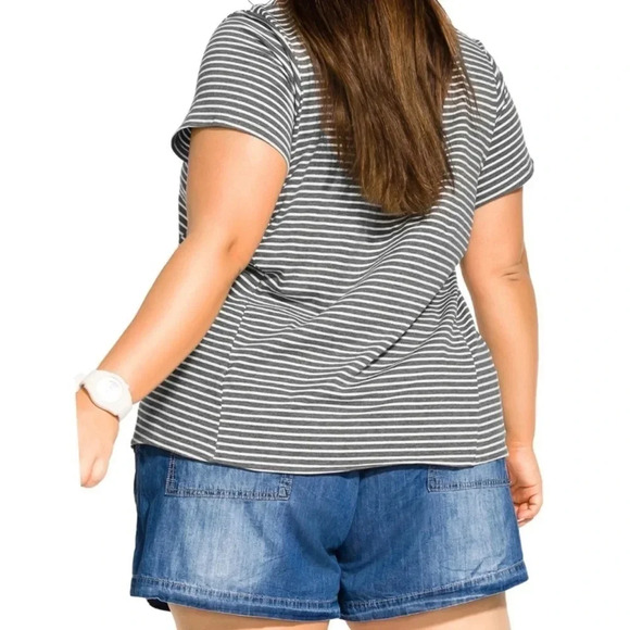 New CCX City Chic Relaxed High Low Striped print short sleeve shirt basic tee - Picture 2 of 13